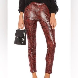 Red Snakeskin Print Cropped Pants